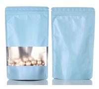 Rimiko 50 Pezzi Sacchetti di Alluminio Stand up Colorati con Finestra, Bustine per Imballaggio in Mylar con Zip, Buste Richiudibili a Chiusura per Conservazione Alimenti (Cielo Blu, 16x24cm)