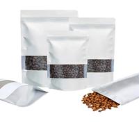 Rimiko 50 Pezzi Sacchetti di Alluminio Stand up Colorati con Finestra, Bustine per Imballaggio in Mylar con Zip, Buste Richiudibili a Chiusura per Conservazione Alimenti (Bianca, 10x15cm)