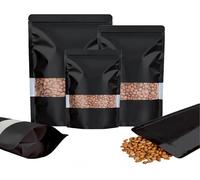 Rimiko 50 Pezzi Sacchetti di Alluminio Stand up Colorati con Finestra Transparente, Bustine per Imballaggio in Mylar con Zip, Buste Richiudibili a Chiusura per Conservazione Alimenti (Nero, 12x20cm)