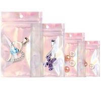 Rimiko 50 Pezzi Sacchetti Trasparenti con Zip, Bustine Ermetici a Chiusura, Bustine Rosa Olografiche in Mylar per Alimenti (Iridescente, 10x15 cm)