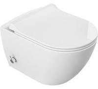 Rimless Wall-Hung WC con funzione bidet integrata e rubinetto miscelatore caldo/freddo, sedile in Duroplast sottile morbido, ceramica facile da pulire, bianco