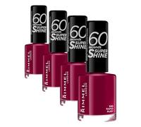 Rimmel 60 Seconds Super Shine Smalto, Smalto asciugatura rapida, Colore vibrante, A lunga tenuta, 8 ml, 320 Rapid Ruby (Confezione da 4)