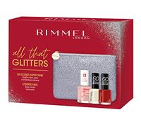 Rimmel London Kit Regalo Donna All That Glitters Collection, Pochette Small Glitterata con Smalto Nail Care Stronger Nail, Smalto 60Seconds 315 Queen of Tarts e Smalto 60Seconds 730 Silver Bullet