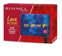 Rimmel London Kit Regalo Donna Love Message, Pochette Small Blue con Mascara Nero Day 2 Night Allungante e Volumizzante e Matita Occhi Soft Kajal Kohl