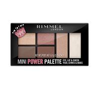 Rimmel London, Mini Power Palette 3 in 1 con Ombretti per Occhi ed Illuminanti Viso e Labbra, 003 Queen
