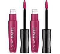 Rimmel London Rossetto Opaco Stay Matte, Formula Liquida Waterproof, No Transfer a Lunga Durata, Heartbeat, 5.5 ml (Confezione da 2)