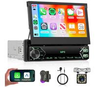 Rimoody Carplay Autoradio 1 Din con Android Auto Bluetooth 7 Pollici Schermo Retrattile Manualmente Autoradio con Mirror Link FM Radio USB/EQ/AUX/Type C Comandi al Volante Telecamera Posteriore