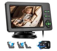 Rimoody Telecamera per Auto per Bambini per Sedile Posteriore, 4.3 Pollici Schermi, Specchio Retrovisore per Seggiolino Auto con Visione Notturna IR, Vivavoce Bluetooth & Musica, Luci a Sette Colori