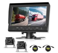 Rimoody Telecamera Posteriore Kit con 2 Telecamera, 7 Pollici IPS Monitor con 15m+10m Cavo, DVR, Loop Video, Visione Notturna, Impermeabile IP68 per Camion/Rimorchio/Bus/camper/Furgone/Agricoltura