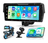 Rimoody Wireless Carplay Display Motociclo con Dashcam 2 Telecamera Fronte e Retro, 6.86 Pollici Touchscreen Portatile Carplay Android Auto Schermo per Motorbike con Mirror Link/Bluetooth/IP68 étanche