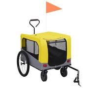 Rimorchio Bici Animali Carrello Jogging 2in1 Giallo e Grigio, Pieghevole per Cani con Telaio in Acciaio, Ruota Anteriore 360°, Sospensioni, Attacco Rapido, 63,5 x 131 x 107 cm