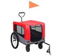 Rimorchio Bici Animali e Carrello Jogging 2 in 1 Rosso e Grigio, Pieghevole per Cani con Telaio in Acciaio, Ruota Anteriore 360°, Sospensioni e Attacco Rapido, 63,5 x 131 x 107 cm