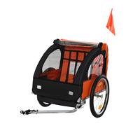 Rimorchio Bici Bambini 2 Posti con Cinture di Sicurezza e Copertura, Arancione
