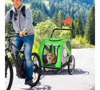 Rimorchio Bici e Passeggino per Cani 2 in 1 in Acciaio e Tessuto Oxford con Catarifrangenti, Verde