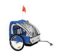 HOMCOM Rimorchio Bici Bambini con 2 Posti, 2 Cinture di Sicurezza, Telaio in Acciaio e Copertura in Tessuto Oxford Blu Aosom
