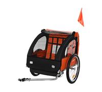 HOMCOM Rimorchio Bici Bambini con 2 Posti, 2 Cinture di Sicurezza, Telaio in Acciaio e Copertura in Tessuto Oxford Arancione