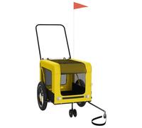 Rimorchio da Bici per Animali Giallo e Nero con Telaio in Ferro e Tessuto | Dimensioni 135x68,5x73,5 cm, cabina 55 cm, copertura PVC, 3 ruote, catarifrangenti, bandiera sizza