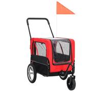 Rimorchio per bicicletta 2 in 1 per cani e passeggino, rosso e nero, pieghevole, con sospensione e rete per il trasporto, comfort durante passeggiate, viaggi e uso all'aperto
