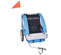 Rimorchio per bicicletta grigio e blu con cintura di sicurezza a 5 punti, portata 30 kg, pieghevole, con copertura per tutte le stagioni, tessuto a rete, catarifrangenti per ruote e attacco rapido