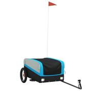 Rimorchio per bicicletta nero blu in ferro, portata 30 kg, con bandiera di sicurezza, gancio di timo e ampio spazio di carico per il trasporto, bagagli, cane, bambino, all'aperto, campeggio, vita