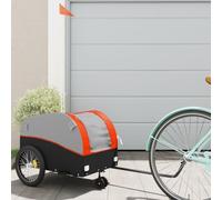 Rimorchio per bicicletta nero e arancione in ferro da 30 kg, 123 x 52 x 53 cm, bandiera di sicurezza, gancio di traino, ideale per il trasporto di bagagli, cane, bambino, shopping