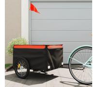 Rimorchio per bicicletta nero e arancione, in ferro, portata 45 kg, con timone, bandiera di sicurezza, 130 x 69 x 59 cm, vano di carico 80 x 55 x 41 cm, per il trasporto di bagagli, cani, bambini