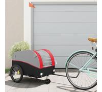 Rimorchio per bicicletta nero e rosso in ferro, portata 45 kg, con bandiera di sicurezza e timone, ideale per il trasporto di bagagli, cane, bambino, shopping, all'aperto e escursioni quotidiane