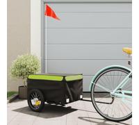 Rimorchio per bicicletta nero e verde, portata 30 kg, in ferro, con gancio e bandiera di sicurezza, per il trasporto di bagagli, cani, bambini, attività all'aperto, shopping, campeggio, viaggi