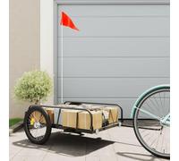 Rimorchio per bicicletta nero in ferro, 135 x 70 x 37 cm, robusto rimorchio per carichi con gancio e bandiera di sicurezza per il trasporto di bagagli, cani, bambini, shopping e tour all'aperto