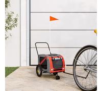 Rimorchio per bicicletta per cani, arancione, nero, tessuto Oxford e ferro, con ruote, porte con cerniera e finestre a rete, con catarifrangenti e bandiera per una guida sicura