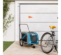 Rimorchio per bicicletta per cani, blu e grigio, in tessuto Oxford e ferro, 134 x 68 x 72 cm, pieghevole, con rete e parapioggia, per cani di piccola taglia, gatti, attività all'aperto, viaggi
