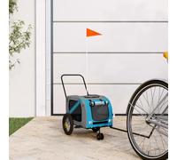 Rimorchio per bicicletta per cani, blu e nero, in tessuto Oxford e ferro, 122 x 52 x 53 cm, pieghevole, con rete, parapioggia, freno e borsa per cani di piccola taglia, gatti, anziani, cuccioli