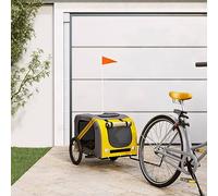 Rimorchio per bicicletta per cani, giallo e grigio, tessuto Oxford e ferro | Con tetto in PVC, 2 ruote, catarifrangenti, porta anteriore e posteriore, per cani e gatti di piccola taglia