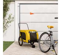 Rimorchio per bicicletta per cani, giallo e nero, con telaio in ferro e tessuto Oxford, tetto in PVC, finestra a rete, porte con cerniera, due grandi ruote posteriori, catarifrangenti e bandiera
