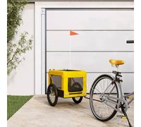 Rimorchio per bicicletta per cani, giallo e nero, in tessuto Oxford e ferro, pieghevole, con finestre a rete e parapioggia, 68,5 x 135 x 73,5 cm, portata 45 kg, ideale per passeggiate, attività