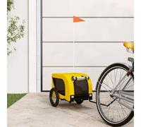 Rimorchio per bicicletta per cani, giallo, nero, tessuto Oxford, ferro | Finestra in PVC, cerniere con cerniera, finestre a rete, catarifrangenti, bandiera, 2 ruote
