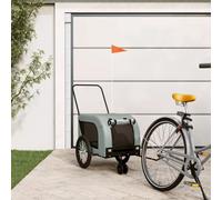 Rimorchio per bicicletta per cani, grigio e nero, in tessuto Oxford e ferro, 125 x 63 x 66 cm, pieghevole, con rete, parapioggia, freno e cestino per cani e gatti di piccola taglia, comodo trasporto