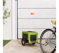 Rimorchio per bicicletta per cani in tessuto Oxford con telaio in ferro, verde e nero, porte con cerniera anteriore e posteriore, finestra a rete, tetto in PVC, due grandi ruote, catarifrangenti