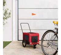 Rimorchio per bicicletta per cani, rosso e nero, in tessuto Oxford e ferro, 120 x 54,5 x 53 cm, pieghevole, con rete, parapioggia, freno per esterni, passeggiate, trasporto di piccoli animali
