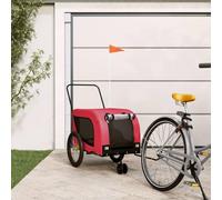 Rimorchio per bicicletta per cani, rosso e nero, in tessuto Oxford e ferro, pieghevole con finestra a rete, parapioggia e freno, 134 x 68 x 74 cm, portata fino a 45 kg, per esterni, viaggi