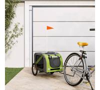 Rimorchio per bicicletta per cani, verde e grigio, in tessuto Oxford e ferro, pieghevole con rete, parapioggia, freno, cestino, borsa, 133,5 x 69 x 73,5 cm, per cani di piccola taglia, gatti, attività