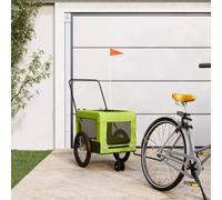Rimorchio per bicicletta per cani, verde e nero, in tessuto Oxford e ferro, pieghevole con rete e parapioggia, portata 45 kg, carrello sicuro per animali domestici, per attività all'aperto