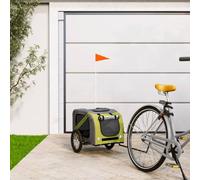 Rimorchio per bicicletta per cani verde grigio, tessuto Oxford e telaio in ferro, con porte con cerniera anteriore e posteriore, finestre a rete e tetto in PVC per animali domestici