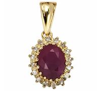 Rimorchio Rosso Rubino & 16 Diamanti Brillanti 585 Oro Ovale Donna