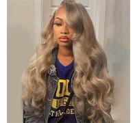 Rina Parrucca frontale in pizzo biondo cenere con densità al 200% di tè al latte, aggiornamenti per capelli umani onda del corpo Balayage grigio platino parrucca frontale in pizzo più piena e più