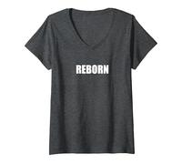 Rinascere Maglietta con Collo a V, Donna, Grigio Scuro, XL