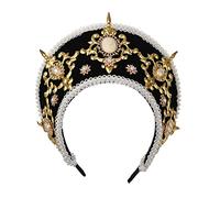 Rinascimentale medievale Tudor Queen Headpiece per donna Anna Bolena Fascia Elizabettiano Royal Coronet Hood Tiara Hat (Nero-1)