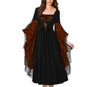 Rinascimentale Vestito Fata Donna A Linea Spalle Scoperte Strega Halloween | Mini Corsetto con Maniche Campana Medieval Pirata Principessa Costume Halloween Vestito Flusso Stile Outfit Festa Mascherata