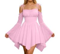 Rinascimentale Vestito Fata Donna A Linea Spalle Scoperte Strega Halloween | Mini Corsetto con Maniche Campana Medieval Pirata Principessa Costume Halloween Vestito Flusso Stile Outfit Festa Mascherata