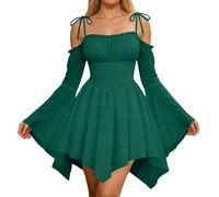 Rinascimentale Vestito Fata Donna A Linea Spalle Scoperte Strega Halloween | Mini Corsetto con Maniche Campana Medieval Pirata Principessa Costume Halloween Vestito Flusso Stile Outfit Festa Mascherata